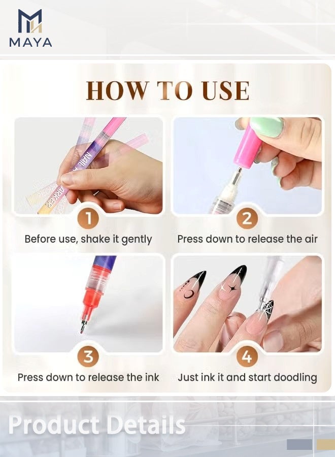 مايا مجموعة أقلام تزيين الأظافر بـ 12 لونًا، أقلام جديدة لتزيين الأظافر الجل، قلم تحديد وتلوين الأظافر، أدوات تزيين الأظافر للرسم والتلوين والتحديد (مجموعة واحدة) - Image 4